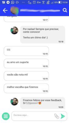 Conversa em que o cliente diz ter feito a melhor escolha.